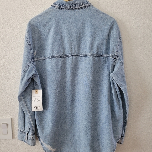 NWT Denim Jean Shacket Shirt Destructed L NEW - Picture 10 of 11
